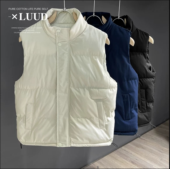 LUUD 冬季百搭立领棉衣马甲纯色保暖气质坎肩夹克无袖棉服外套男